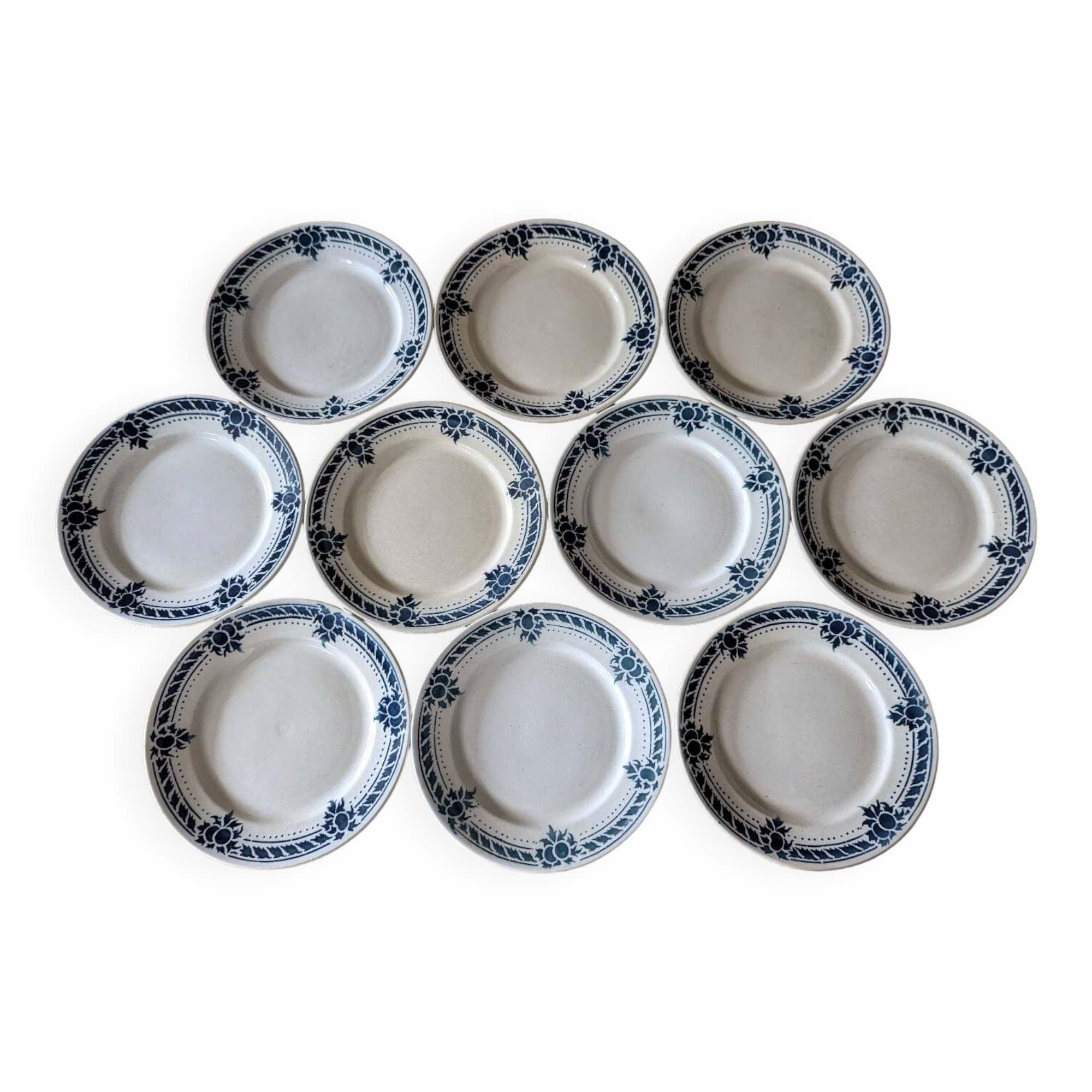 Lot of 10 old Badonviller flat plates, Jeanne model