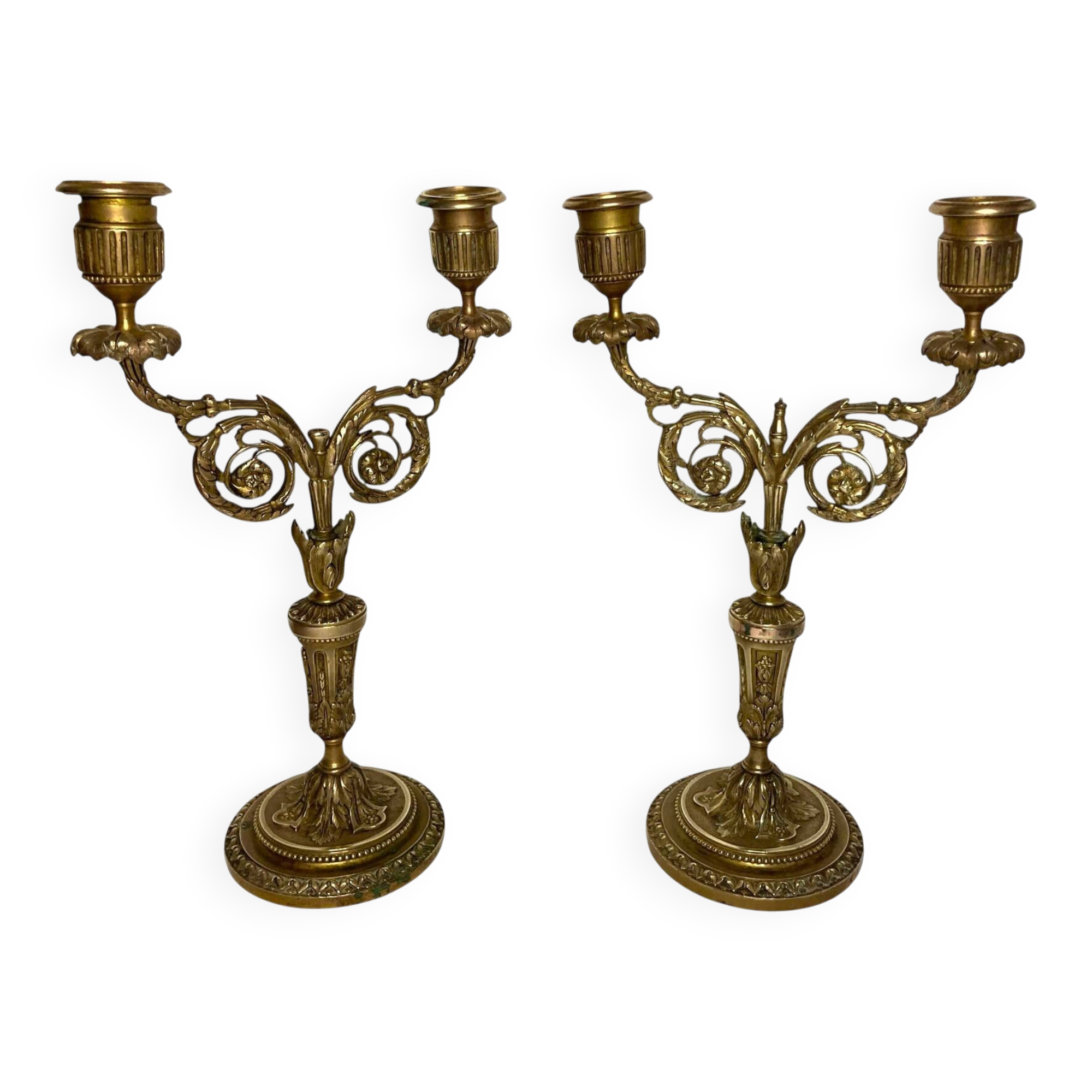 Pair of two-light candelabra in bronze, Napoleon III, late 19th century.