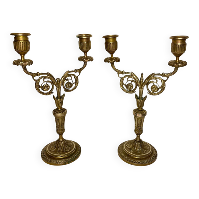Paire candélabres deux lumières en bronze Napoléon III fin XIXème