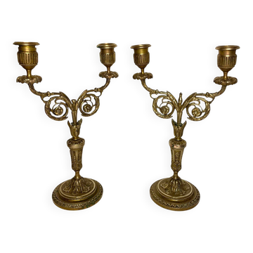 Pair of two-light candelabra in bronze, Napoleon III, late 19th century.
