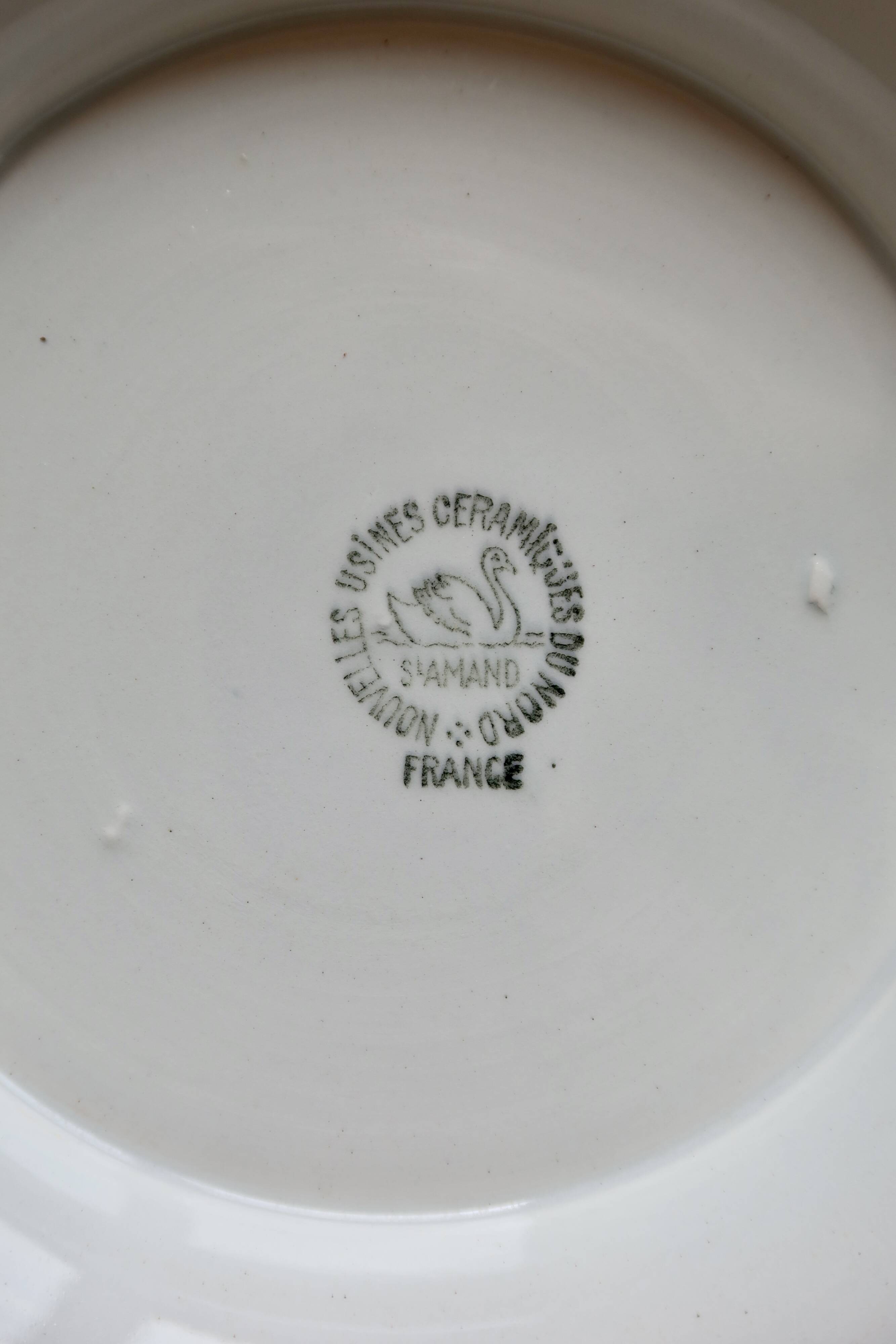 Vintage compote dish Céranord Saint-Amand red blue yellow stripes