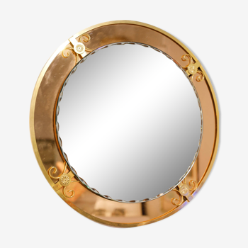Mirror round brass pink glass gold