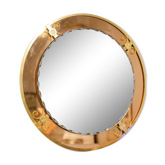 Mirror round brass pink glass gold