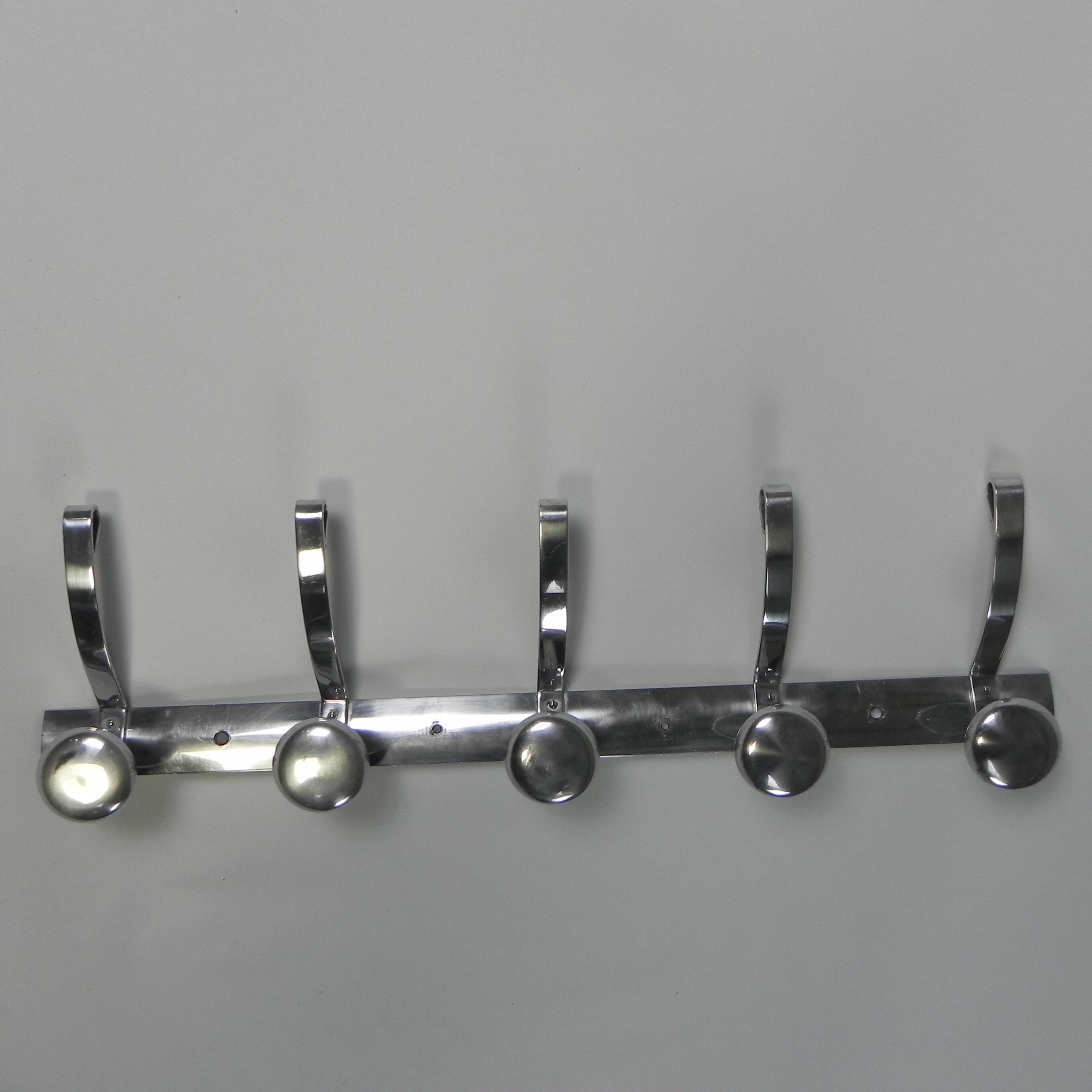 Aluminum vintage wall coat rack with 5 hooks, 1950s