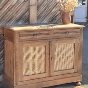 Old buffet in raw solid oak and cane.
