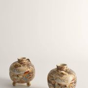 Satsuma Earthenware Vases, Hand-Painted Polychrome, Japan, Set of 2