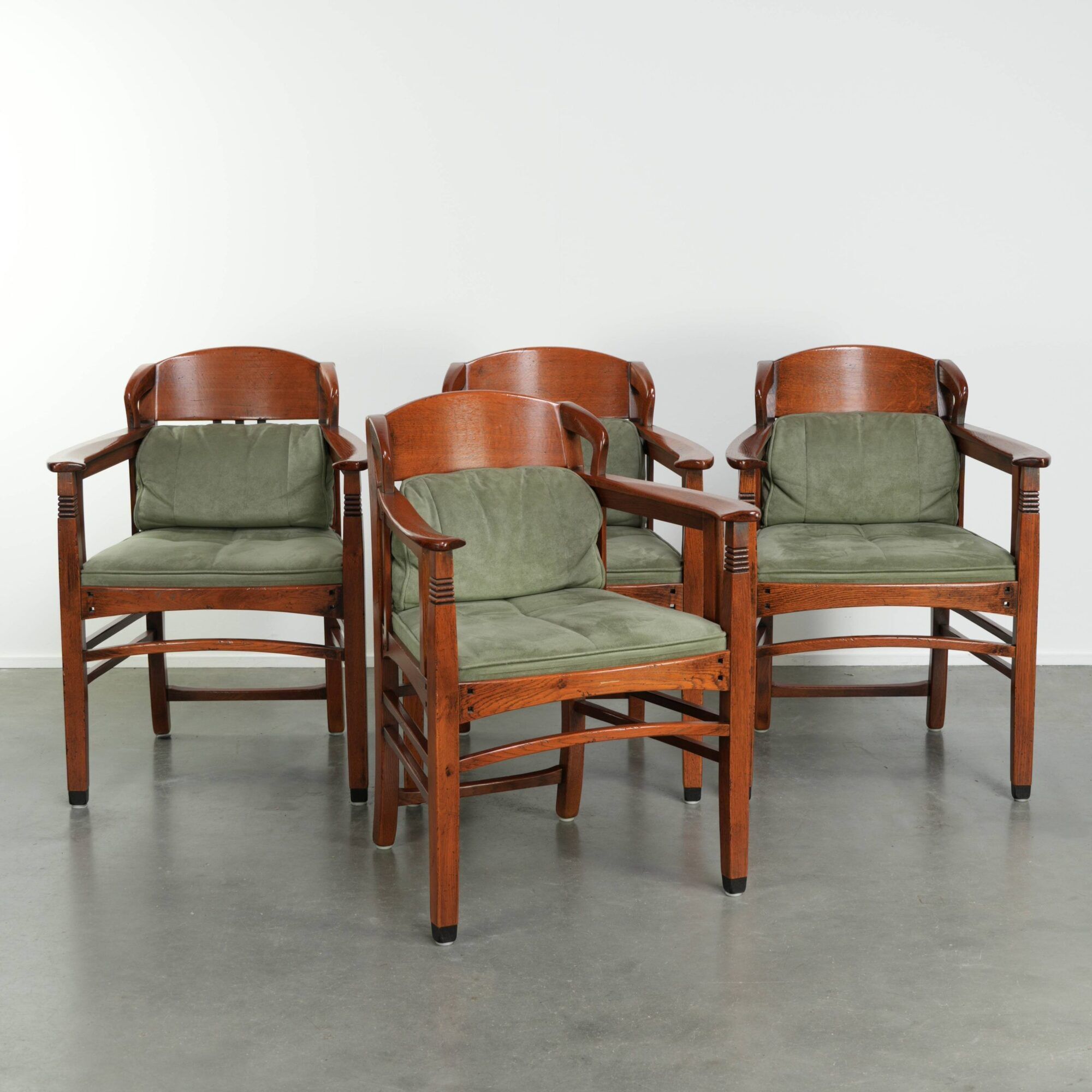 Set of 4 Art Nouveau/Jugendstil dining chairs with suede upholstery
