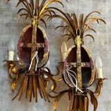 Pair of pineapple wall lights, in the style of Maison Charles / Jansen, 1960s, Hollywood Regency.