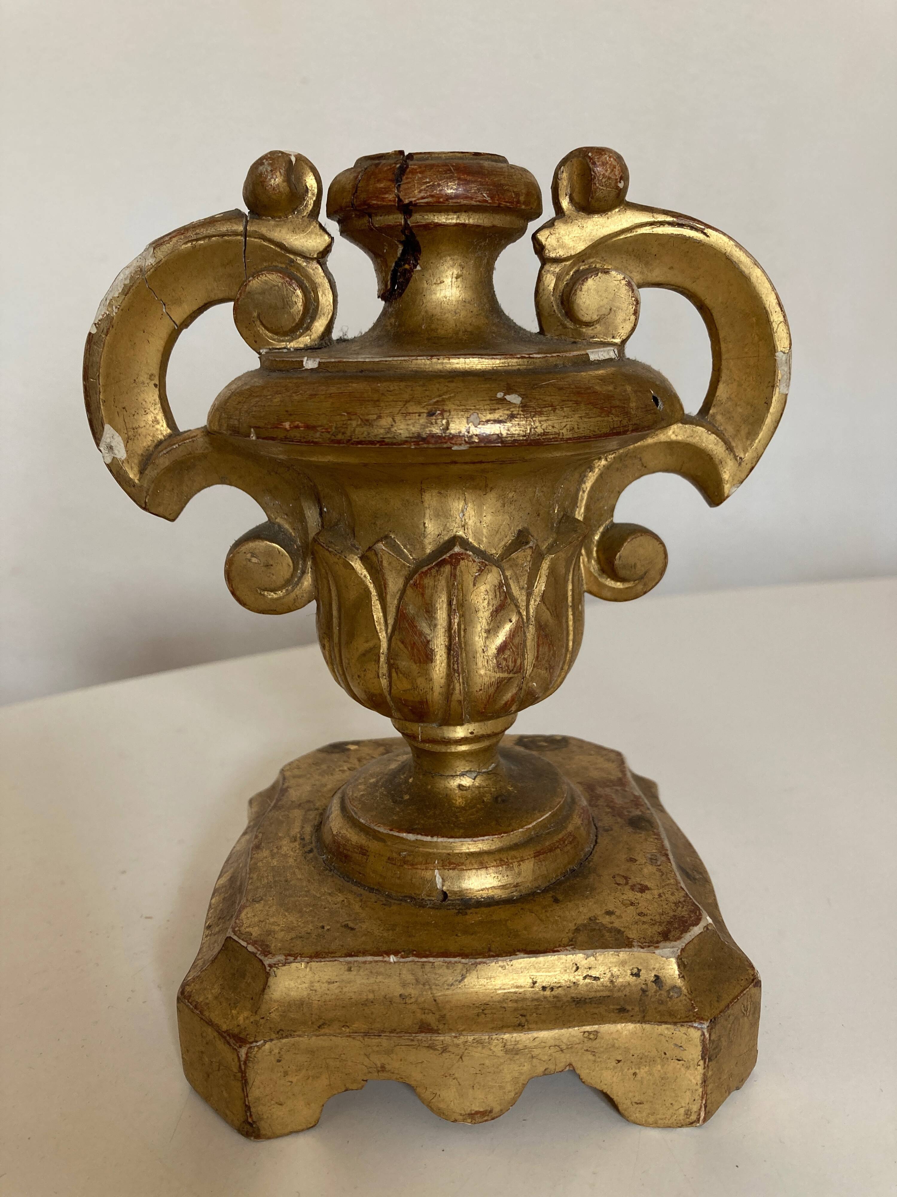 Acanthus candle holder in gilded wood 19th Naples Italy