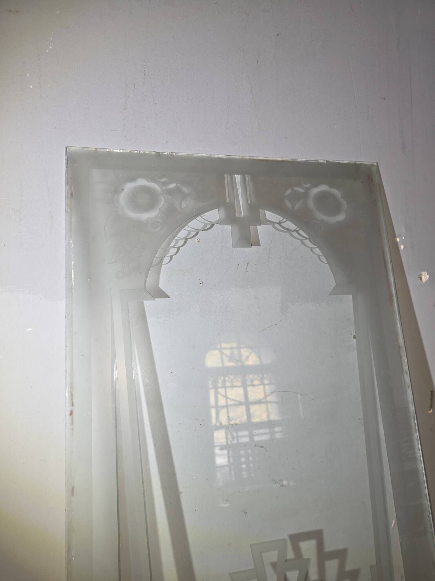 Art Deco engraved glass door panel