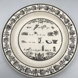 Lot of 6 plates in fine earthenware from choisy-le-roi, p&h, rebus décor; xixth