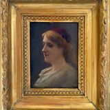 Portrait table ec. Pre-Raphaelic signed E.M.P. XIX° century + frame