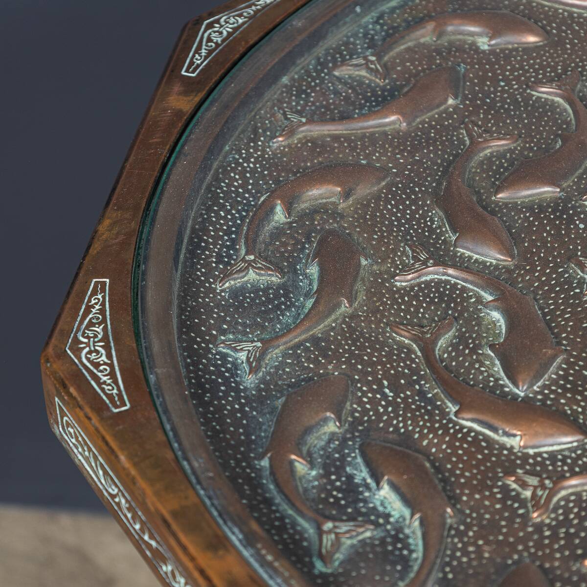 Vintage 20thc spanish embossed copper table by malart c.1930