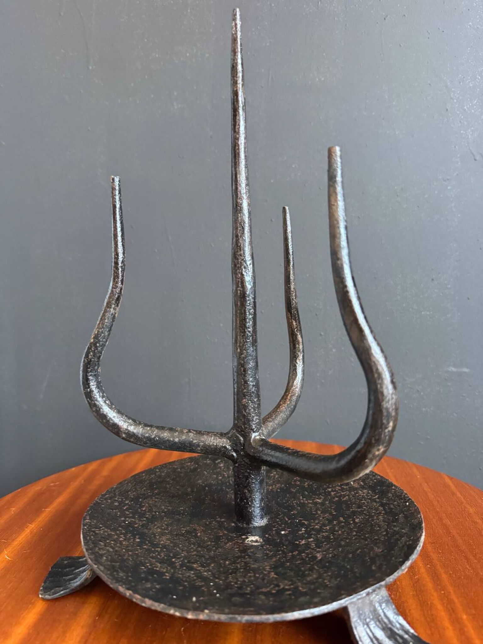 Brutalist wrought iron candlestick holder