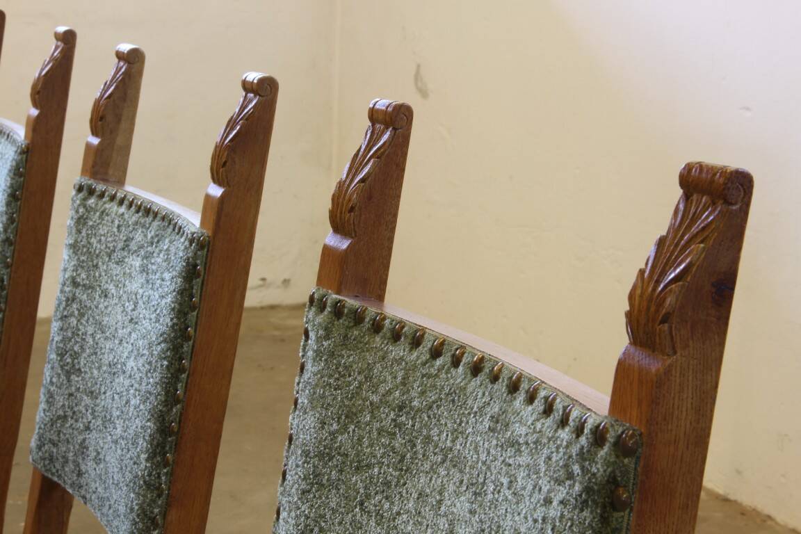 Vintage 1950s signature, solid oak dining throne chairs, Danish craftsmanship