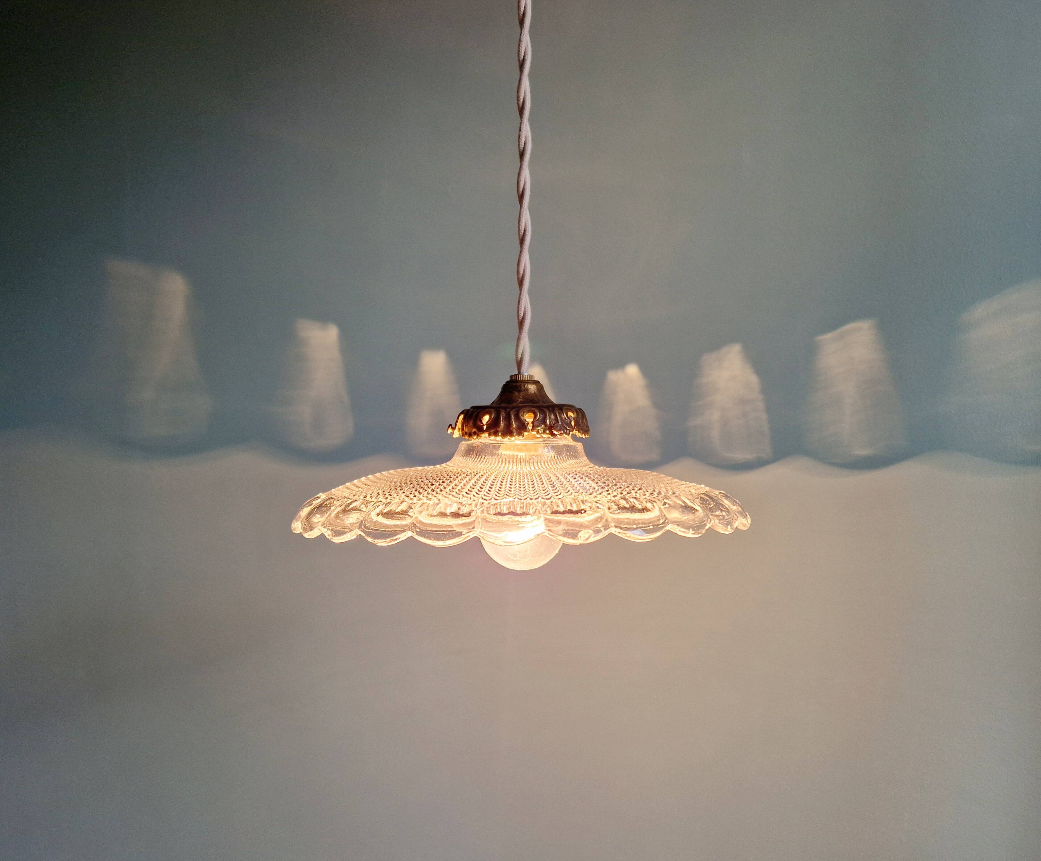 Art Deco pendant/portable lamp in clear glass, 1920s-30s