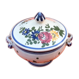 Small broth on pedestal Polychrome earthenware decorated with flower throws...