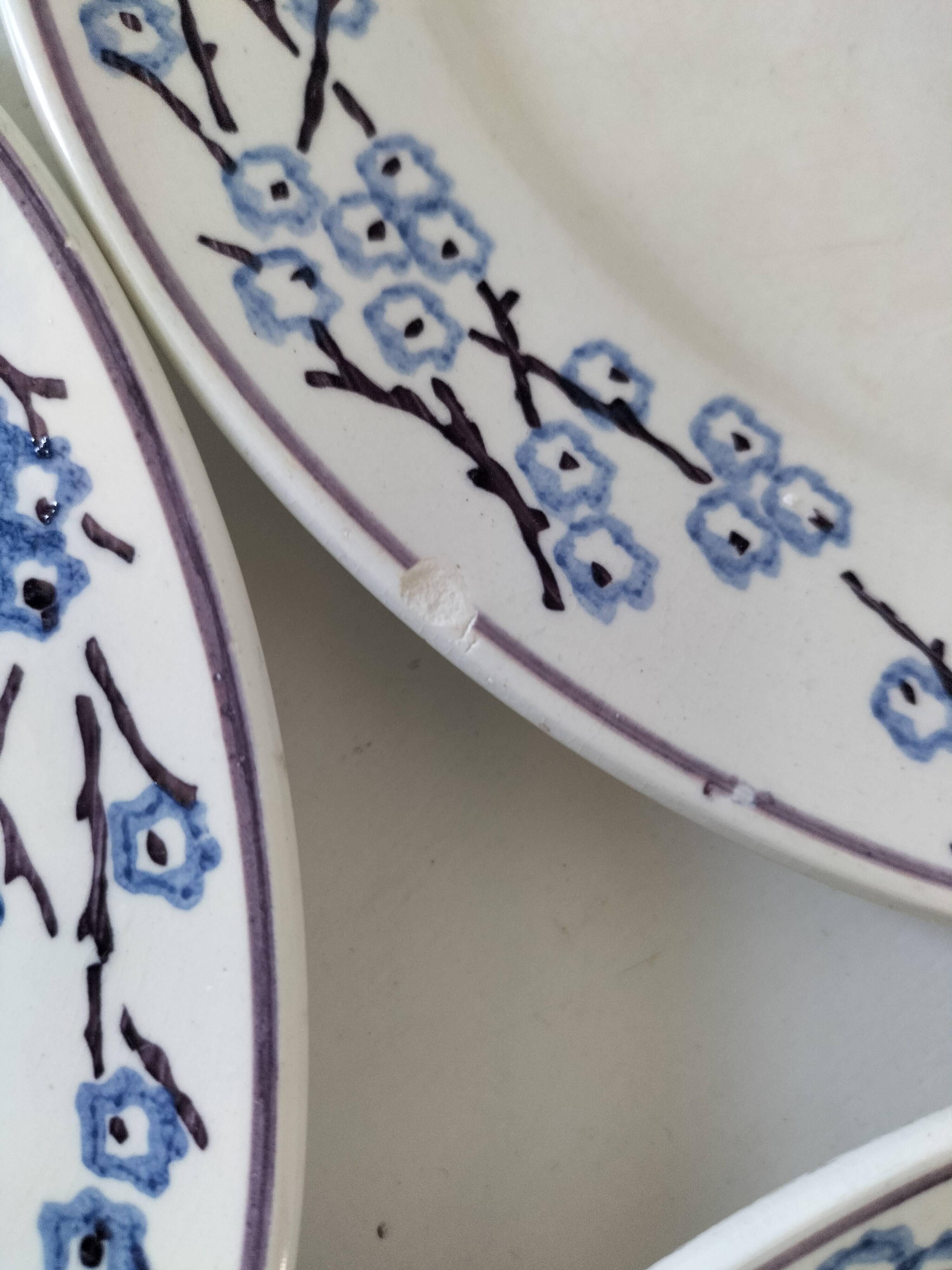 3 assiettes plates Digoin Sarreguemines modèle Pêcher