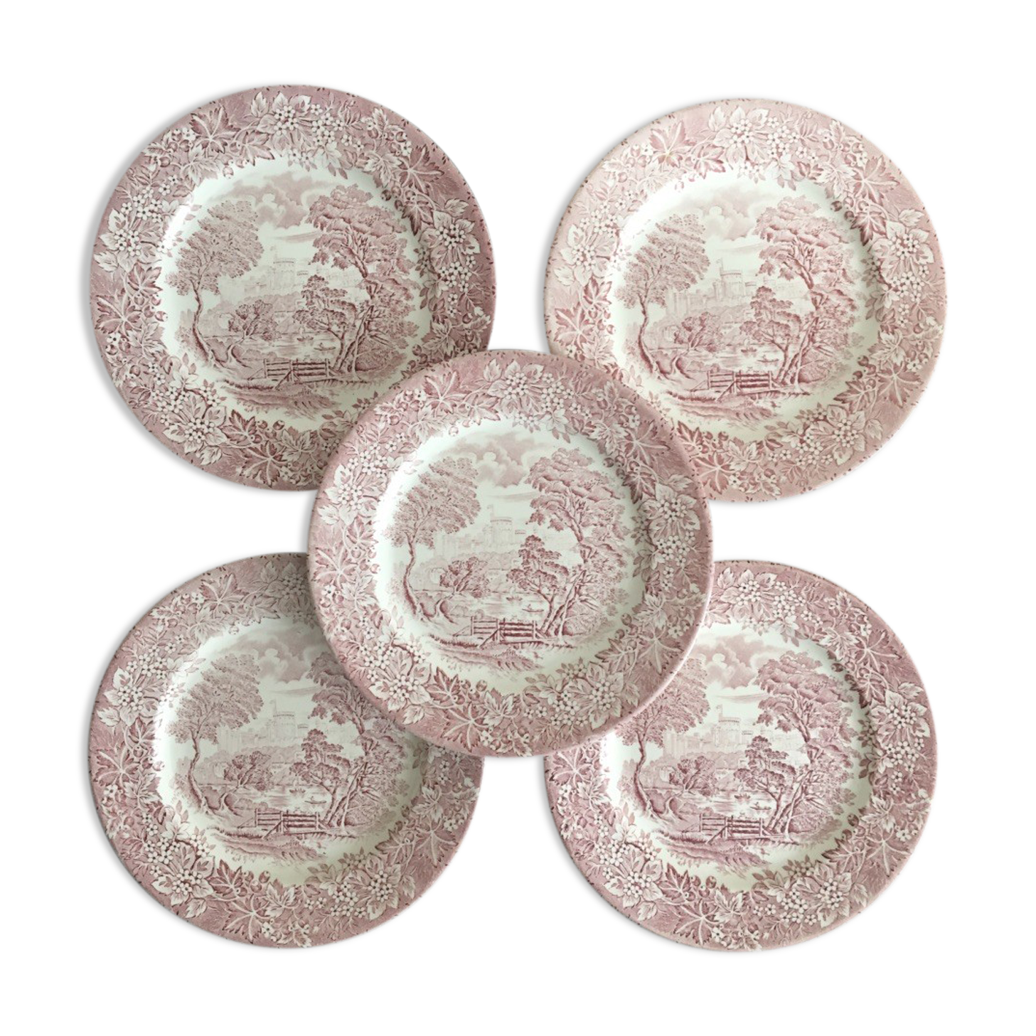 Set of 5 flat plates, EIT England, country décor