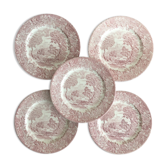 Set of 5 flat plates, EIT England, country décor