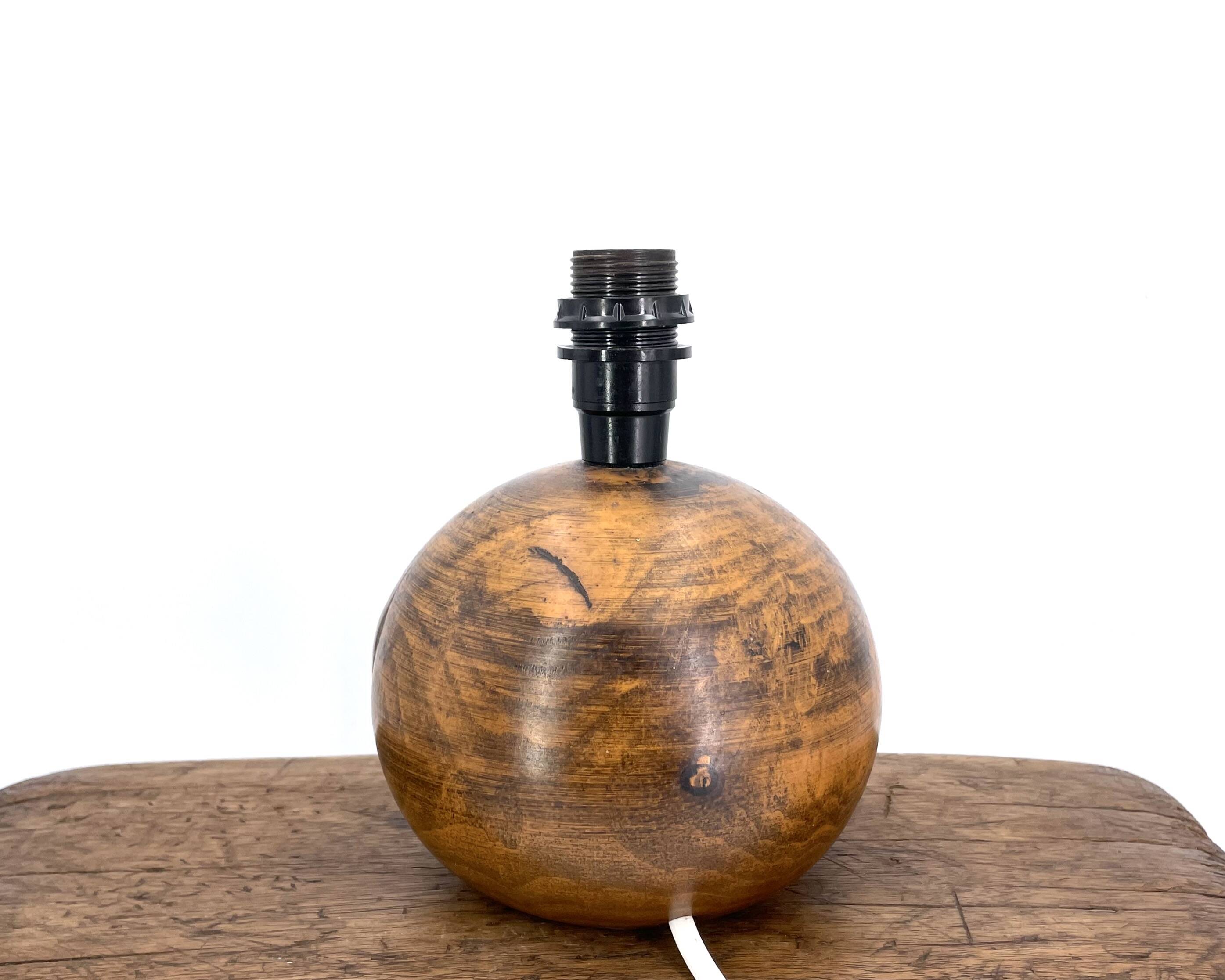 Wooden ball lamp, raffia lampshade, 1970s