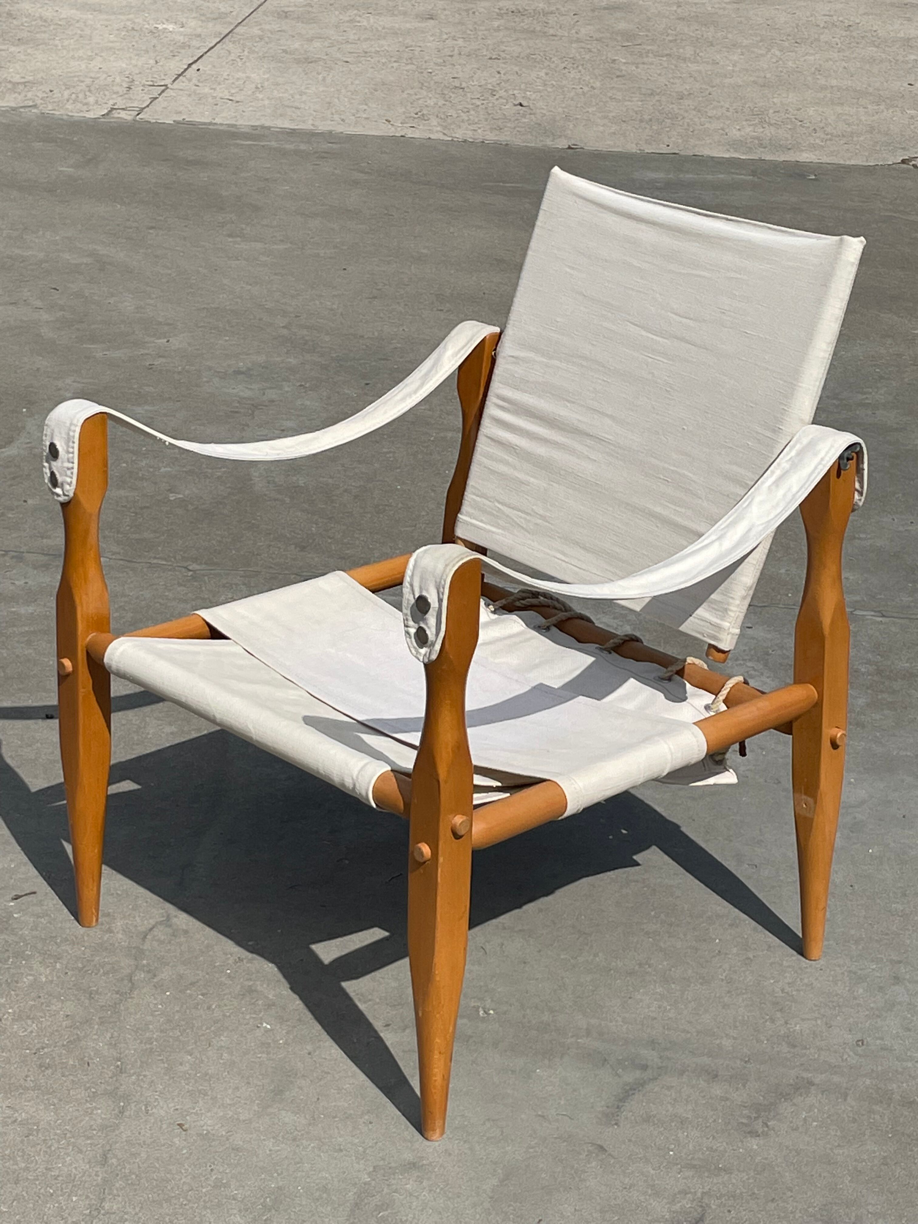 Vintage safari chair 1960s Denmark with canvas minimalist design