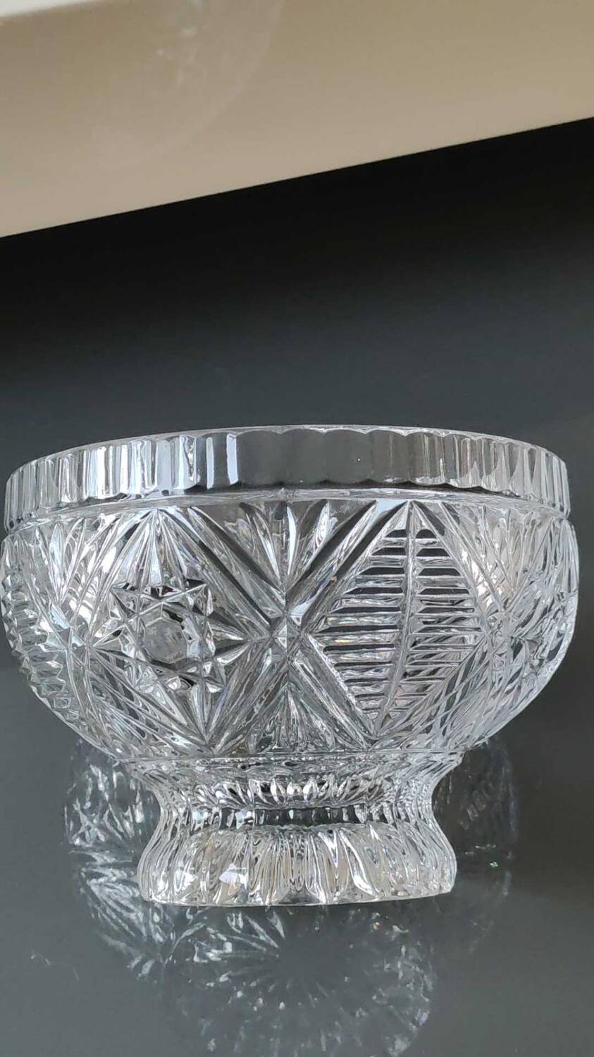 Molded crystal candy cup/dish/boho chic. art deco. starry/cross/leafy patterns, petals