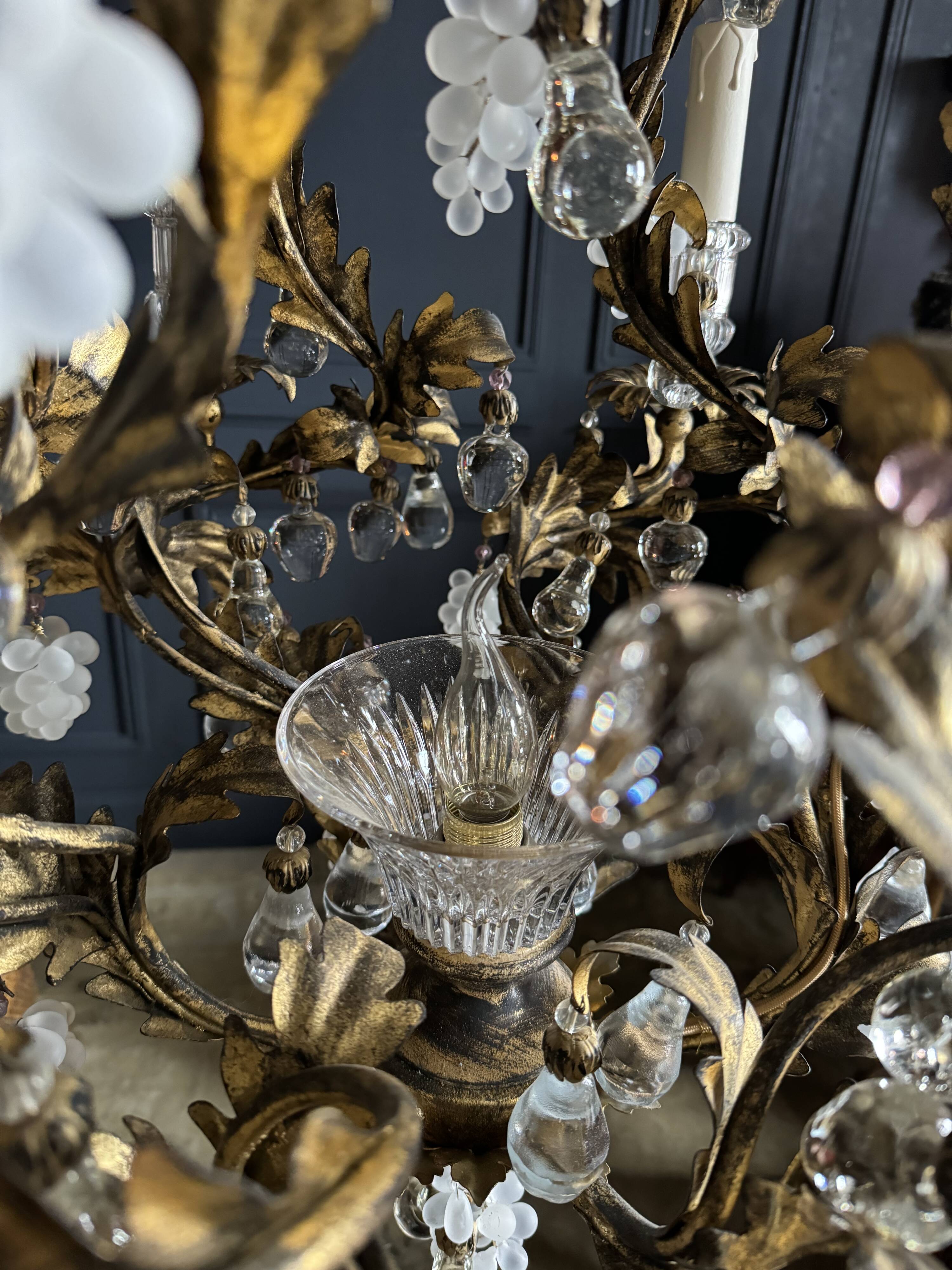 Bronze and Gold Metal Cage Chandelier from the 70s - 20th Century