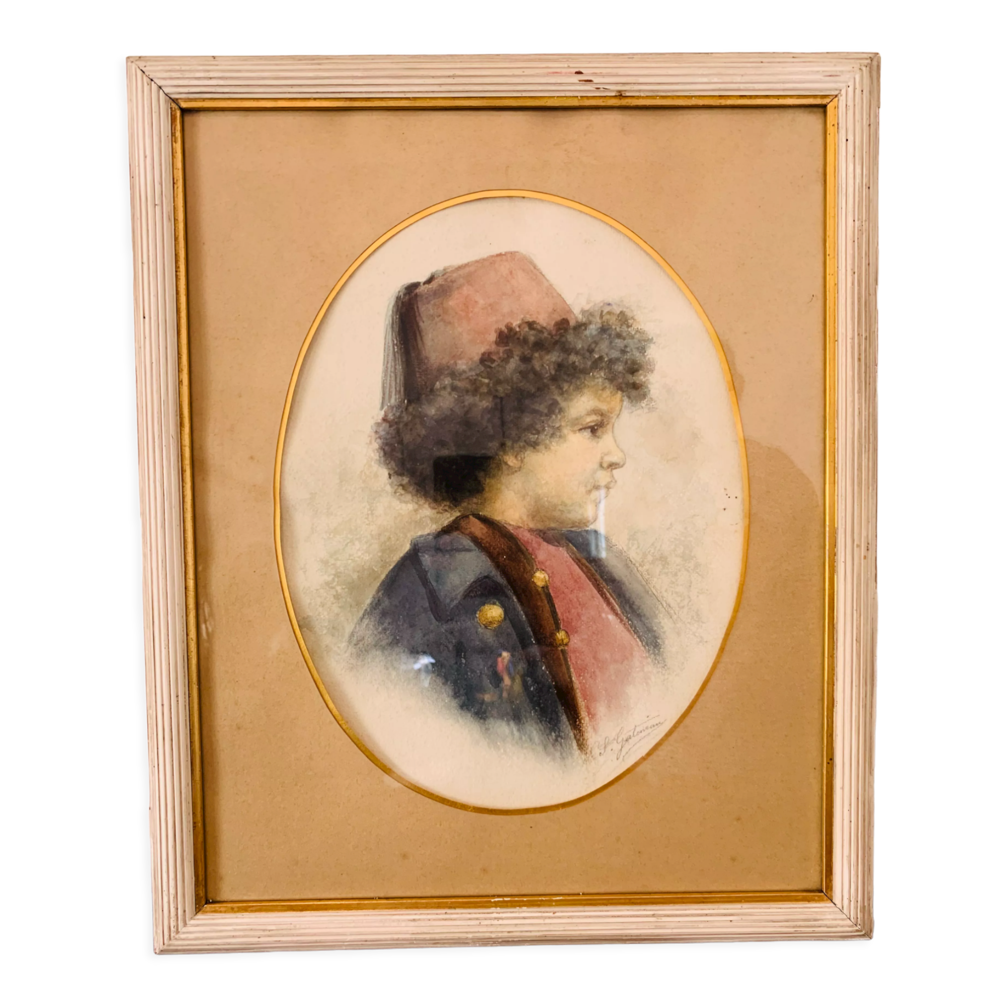 Orientalist painting portrait of a child signed Gatineau