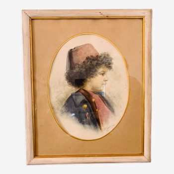 Orientalist painting portrait of a child signed Gatineau