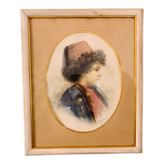 Orientalist painting portrait of a child signed Gatineau