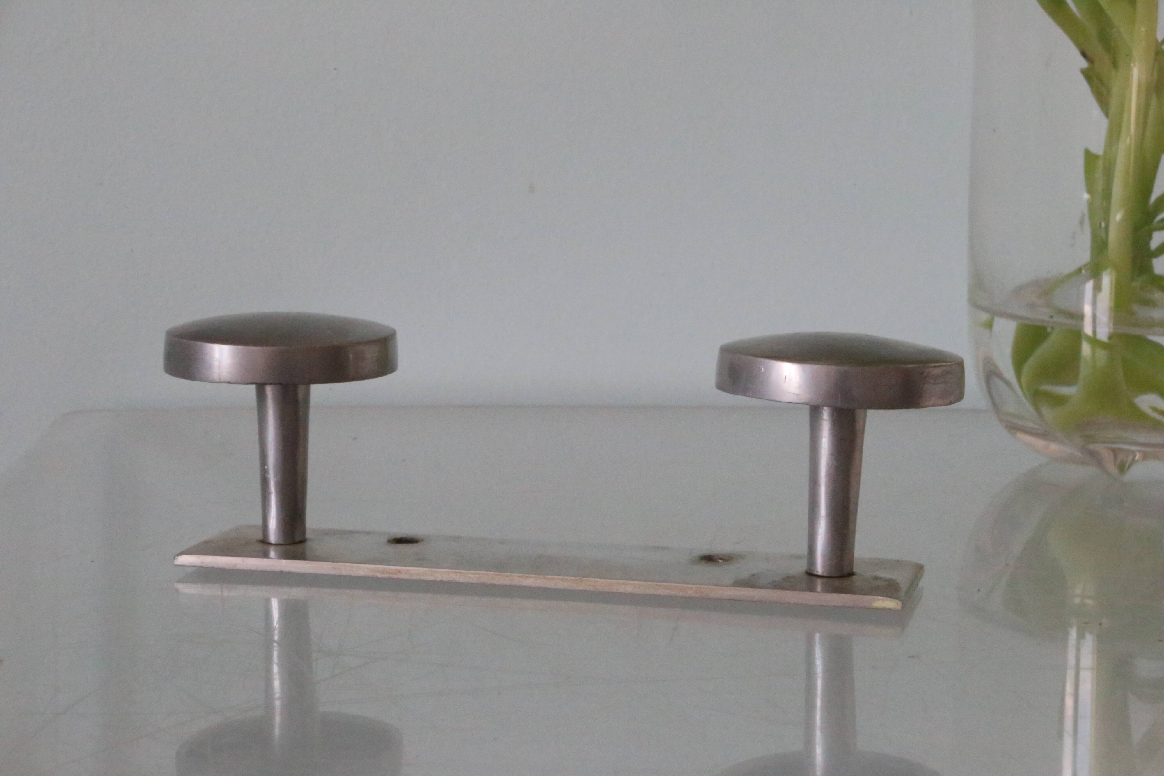 Brushed aluminum wall coat rack, vintage