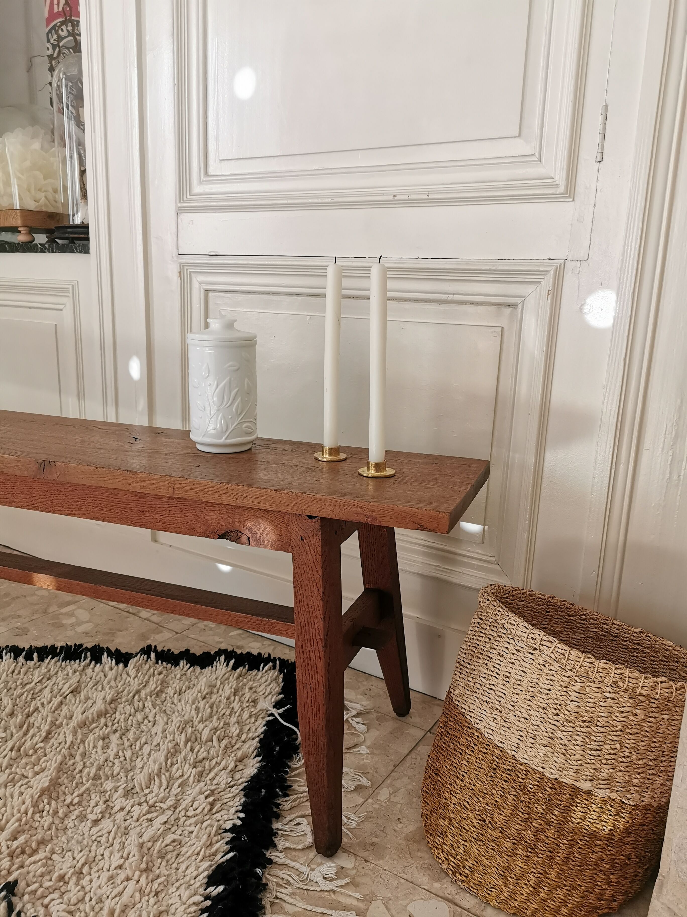 Solid oak compass foot bench