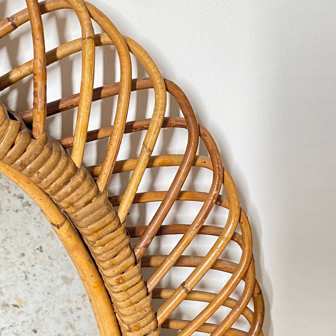 Oval rattan mirror style Franco Albini - 1960's