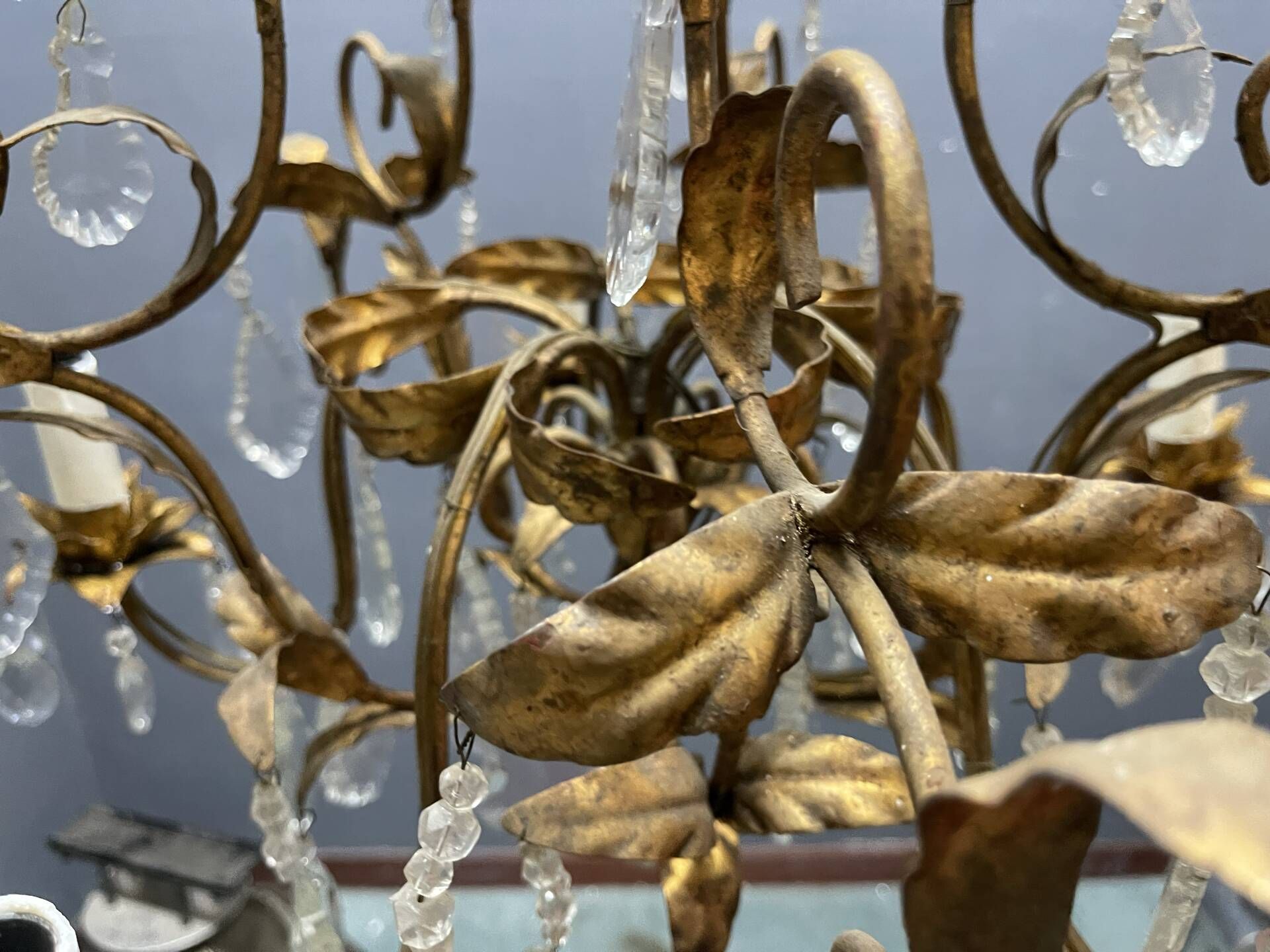 Vintage Italian Florentine Gold Gilt Tole Chandelier 1950’s 
