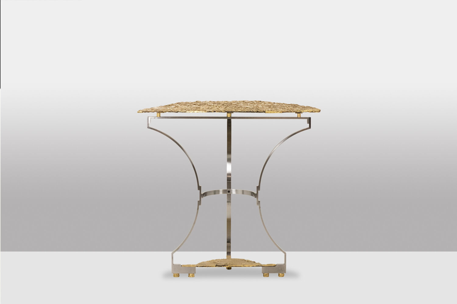 Pair of metal and bronze cast consoles. Contemporary.