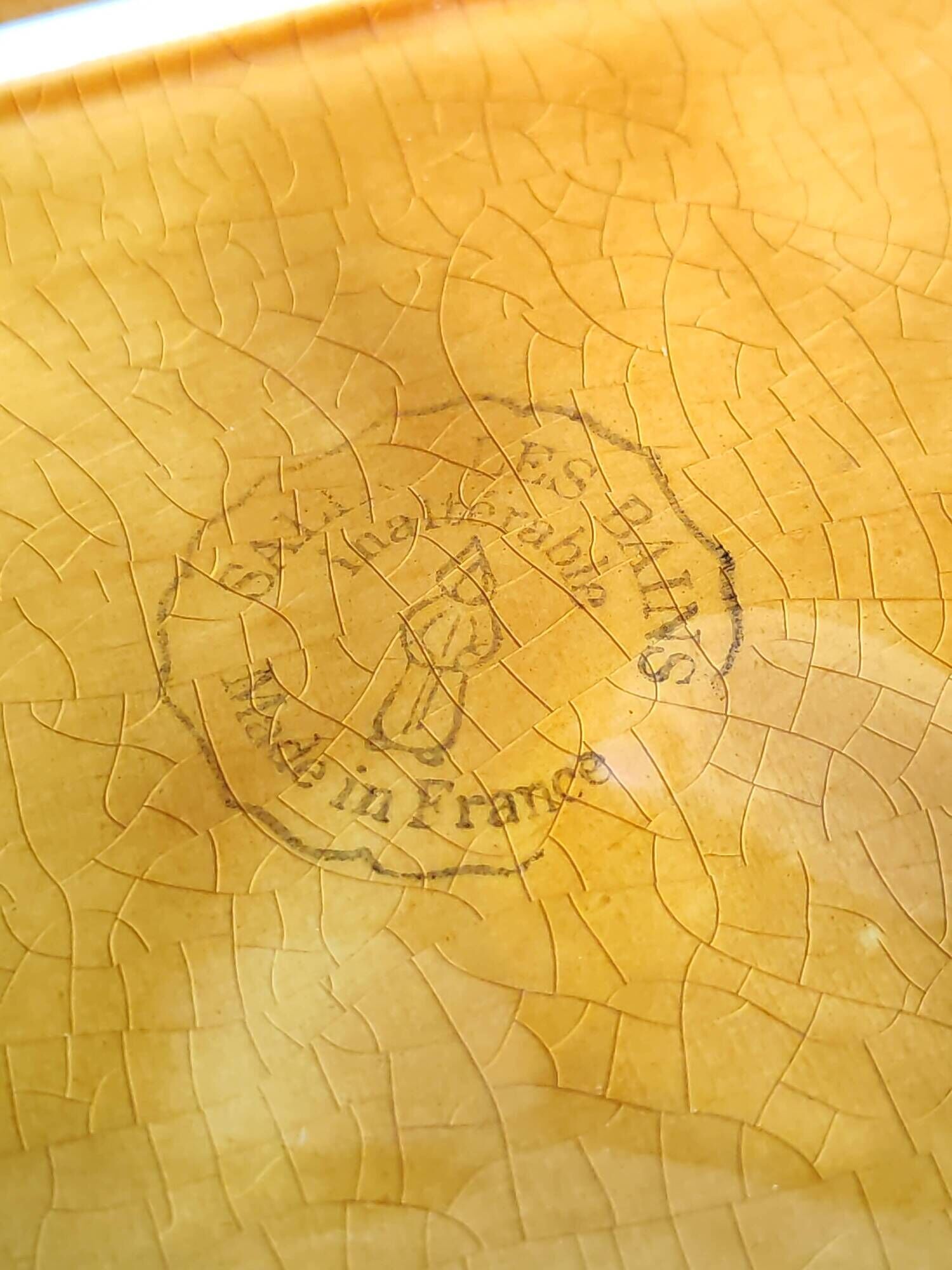 Vintage barbotine pocket dish from Salins les Bains, relief decoration of fruits.