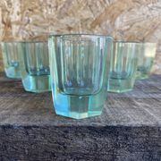 Set of 6 antique liqueur glasses moser moulded uranium glass beryl art deco