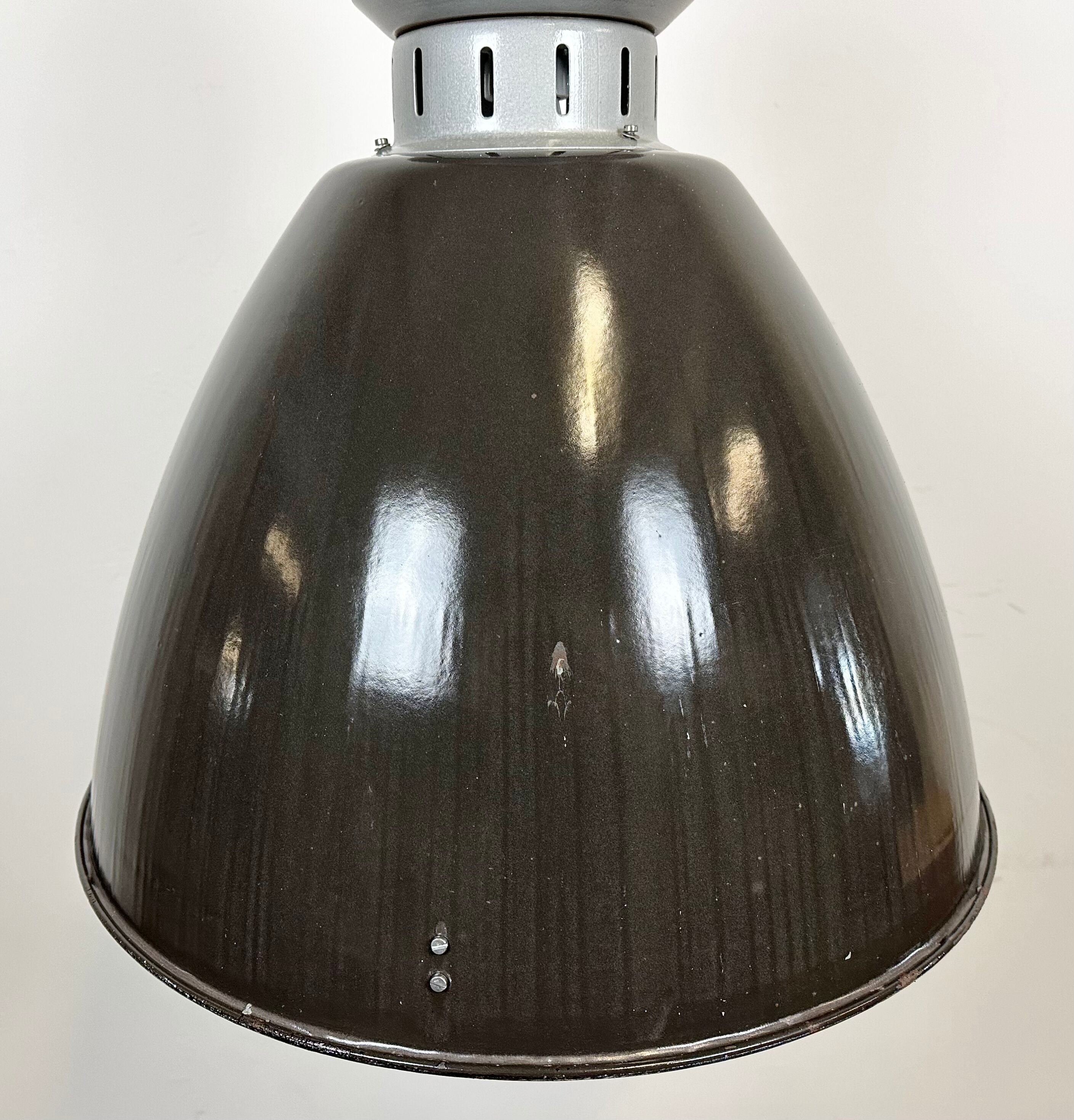 Industrial black enamel pendant lamp from Elektrosvit 1960s