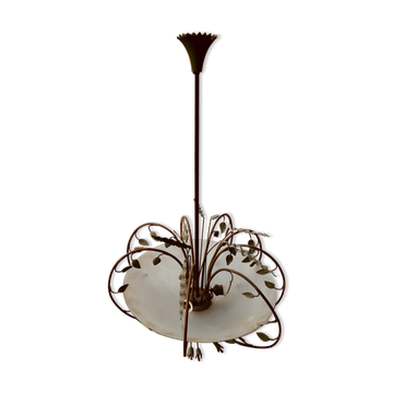 Lustre « feuilles » avec vasque opalescente