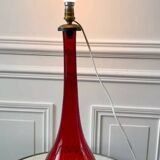 Large red Murano style Italian blown glass lamp and seventies lampshade from the 70s