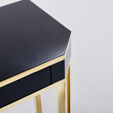 Pair of black lacquered consoles and brass 1970
