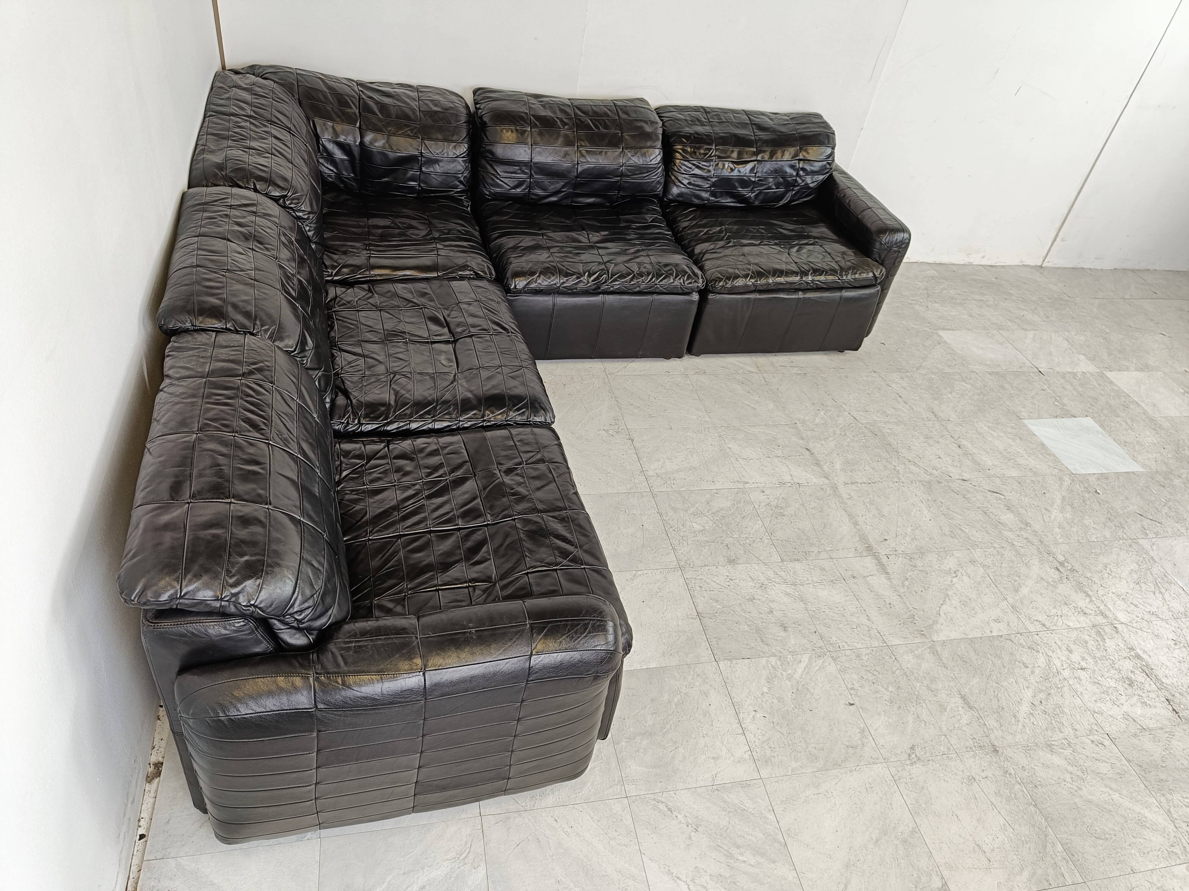 Canapé modulaire en cuir patchwork vintage, années 1970