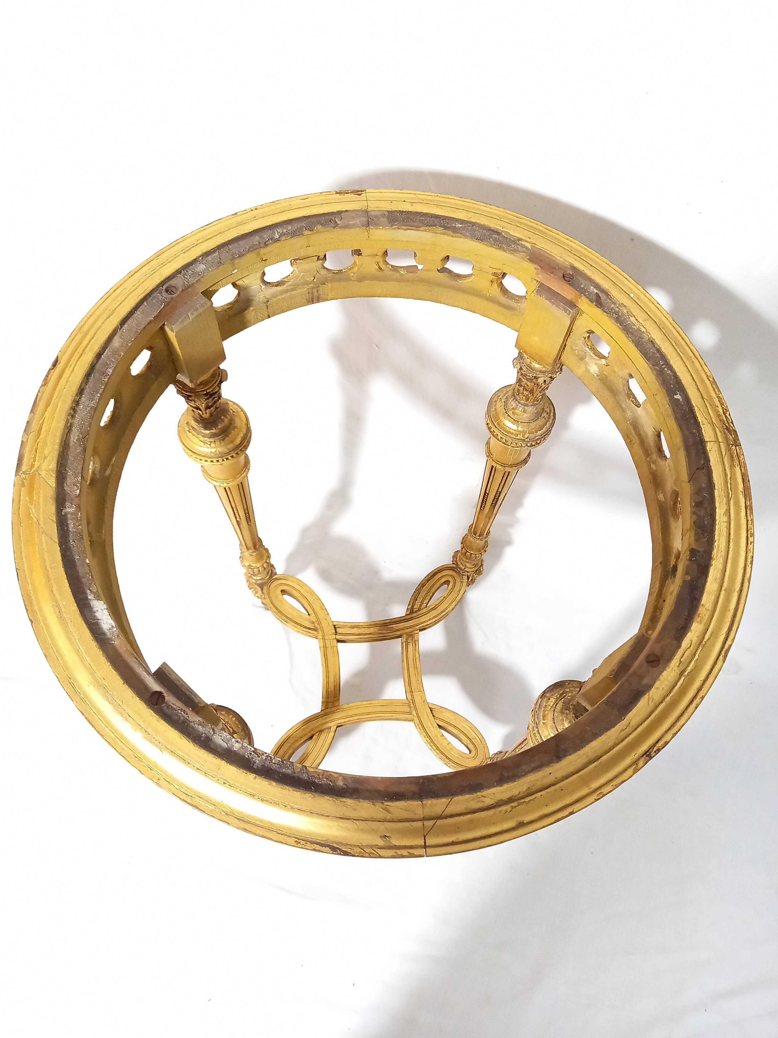 Napoleon III Pedestal Table (late 19th C.) Gilded and Carved Wood with Modern Black Top