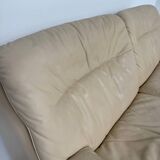 Old 2-seater beige leather sofa designed by Carl Larsson De Sede, vintage 80s
