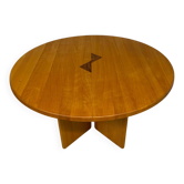 Table ronde de repas en orme massif design seltz des années 80 vintage