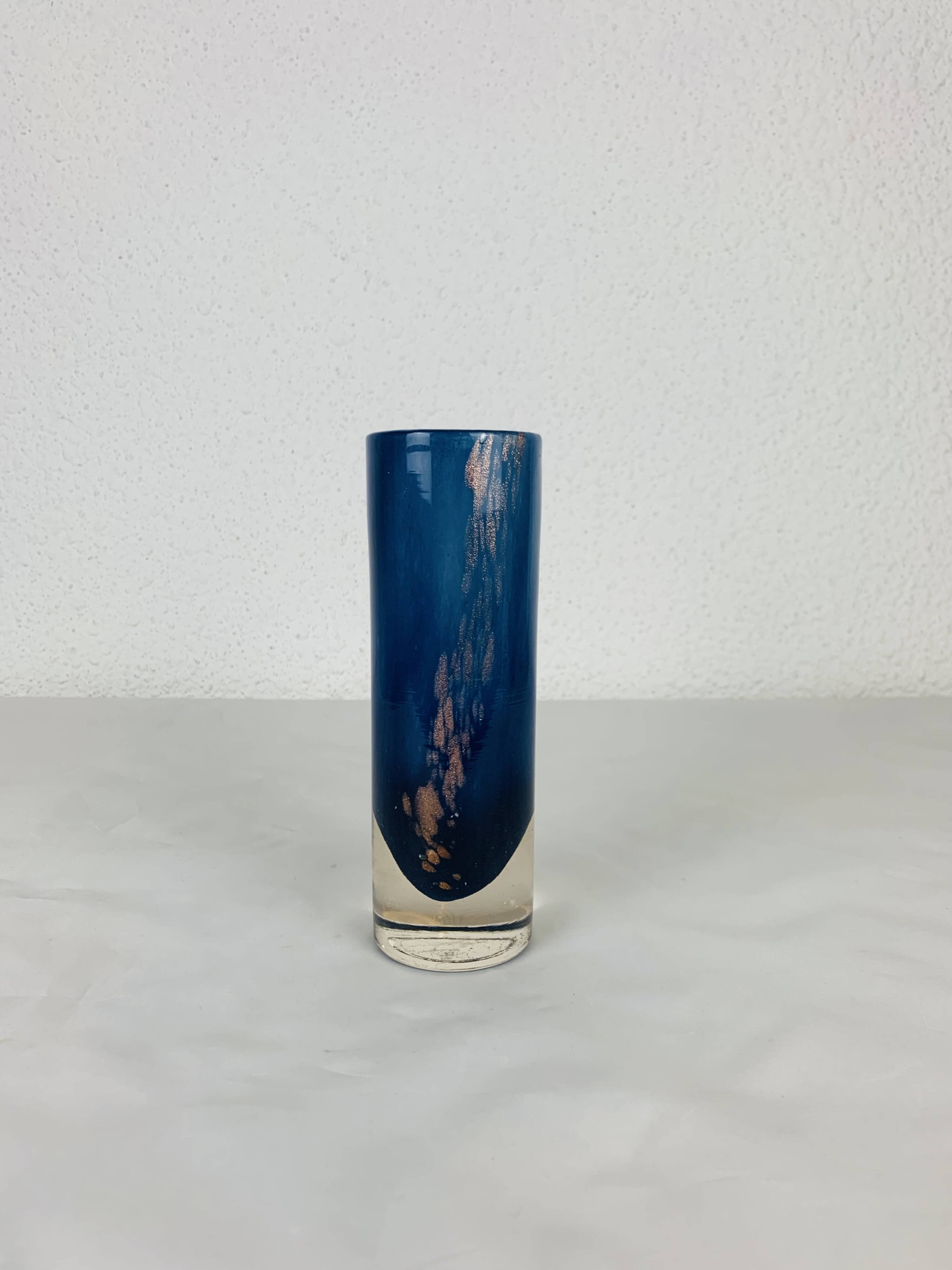 Vintage blue glass roller vase