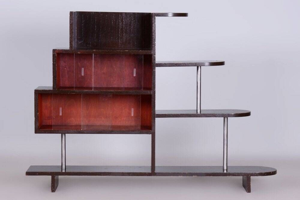 Art Deco Étagère in Oak & Chromed Steel, 1930s