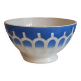 Vintage blue ribbed bowl on pedestal