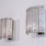 Pair of Scandinavian wall lights in brass and glass 1970